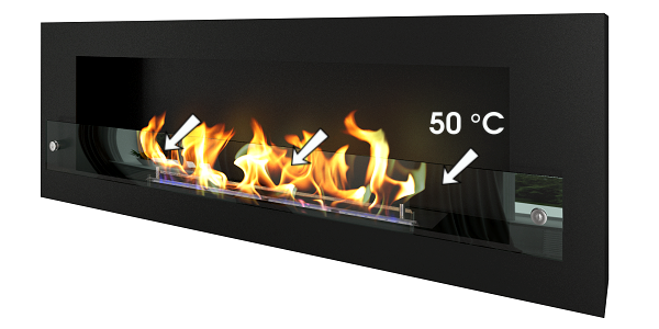 Средняя температура декоративного стекла у работающего биокамина – 50 °С, но не стоит забывать про вероятность точечного нагрева.