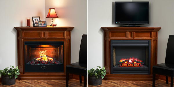Эффект живого пламени 3D с объемными муляжами дров поддержит интерьер «под старину», а лаконичная имитация дополнит в ТВ-зону. 